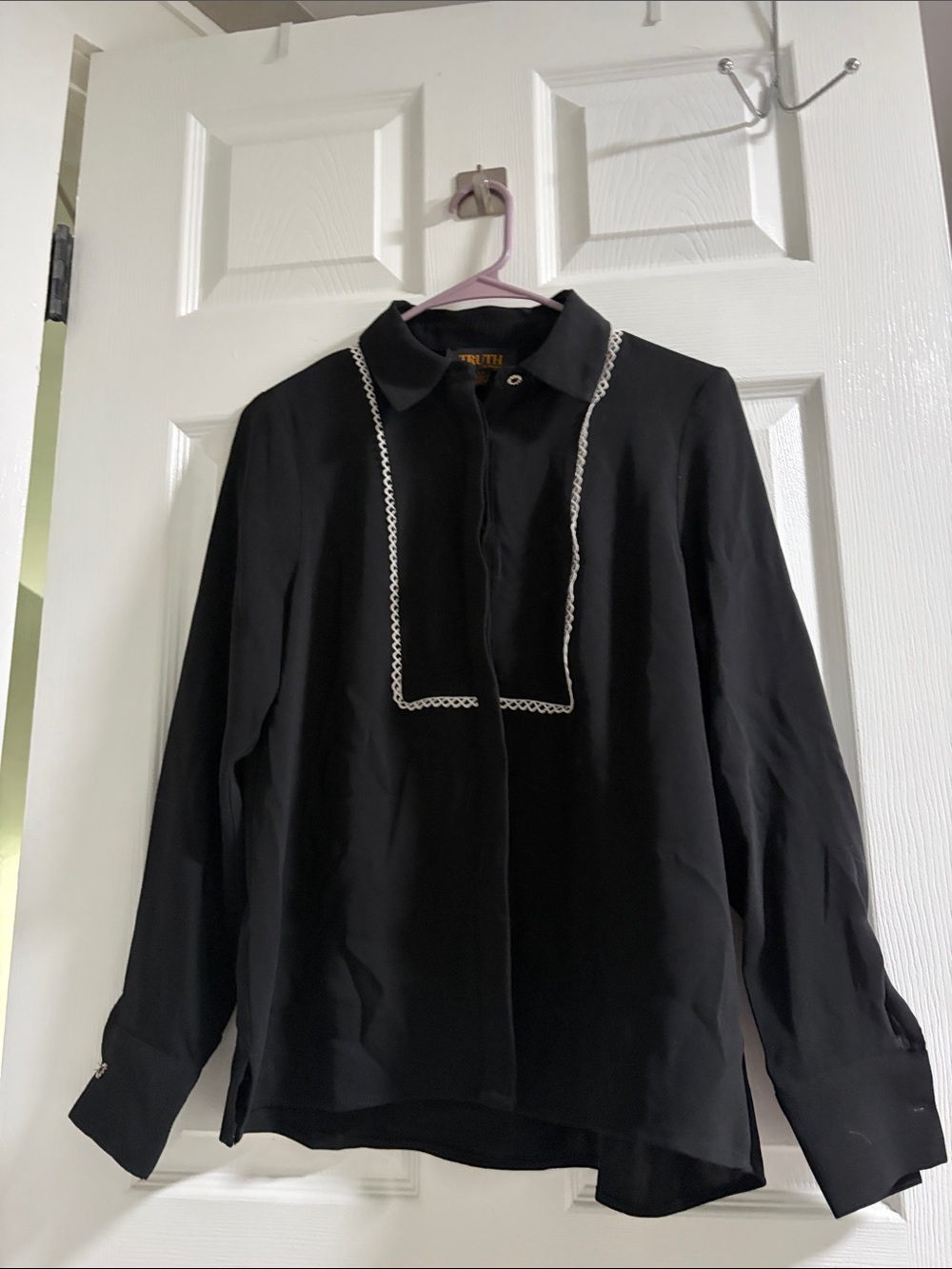 Truth Black Blouse with White Trim